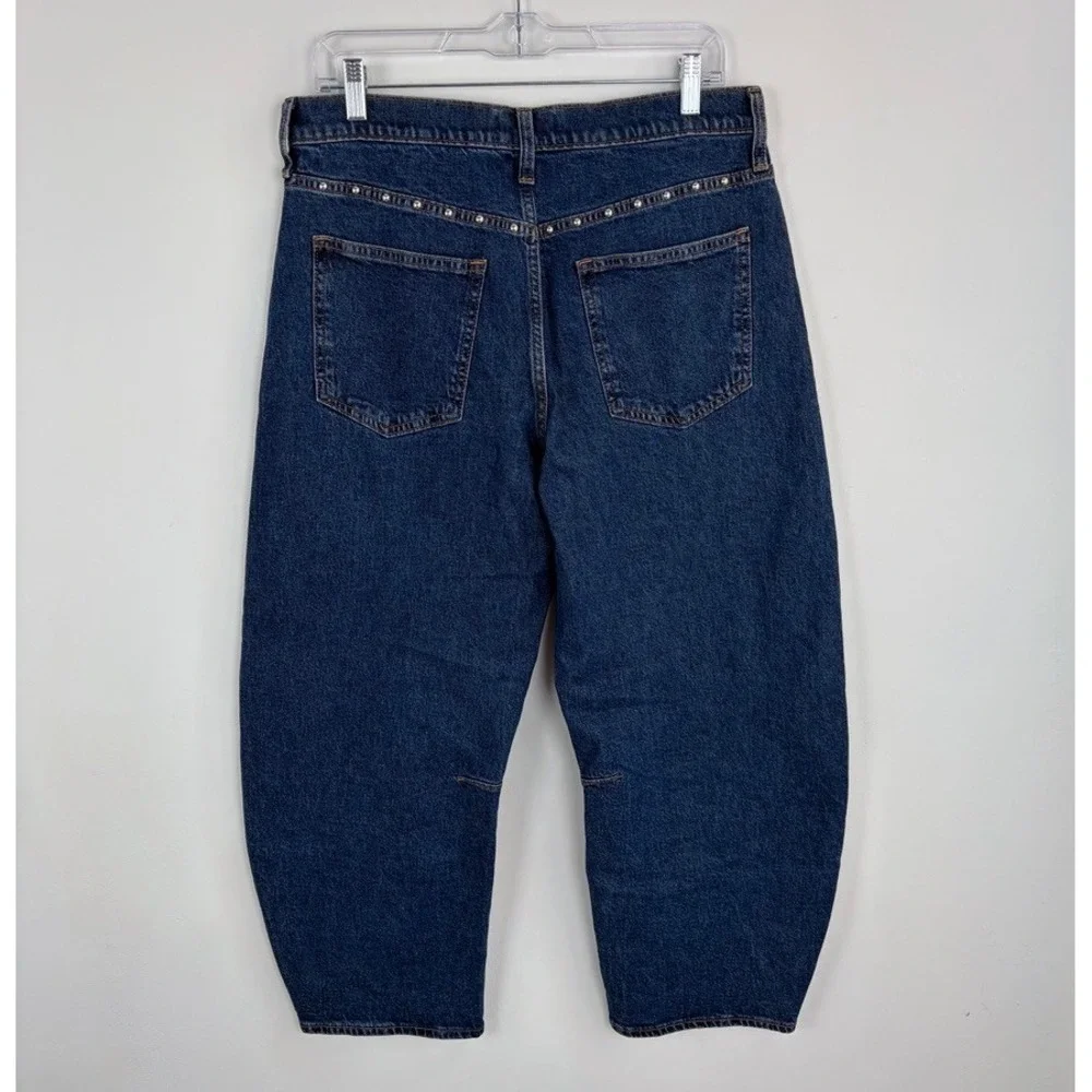 Gap Denim High Rise Studded Barrel Jeans Dark Wash Low Stretch Denim 10 Short - Picture 7 of 11